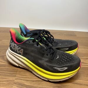 Hoka One One Clifton 9 Womens Size 9B Running Shoes Sneakers Black Rainbow